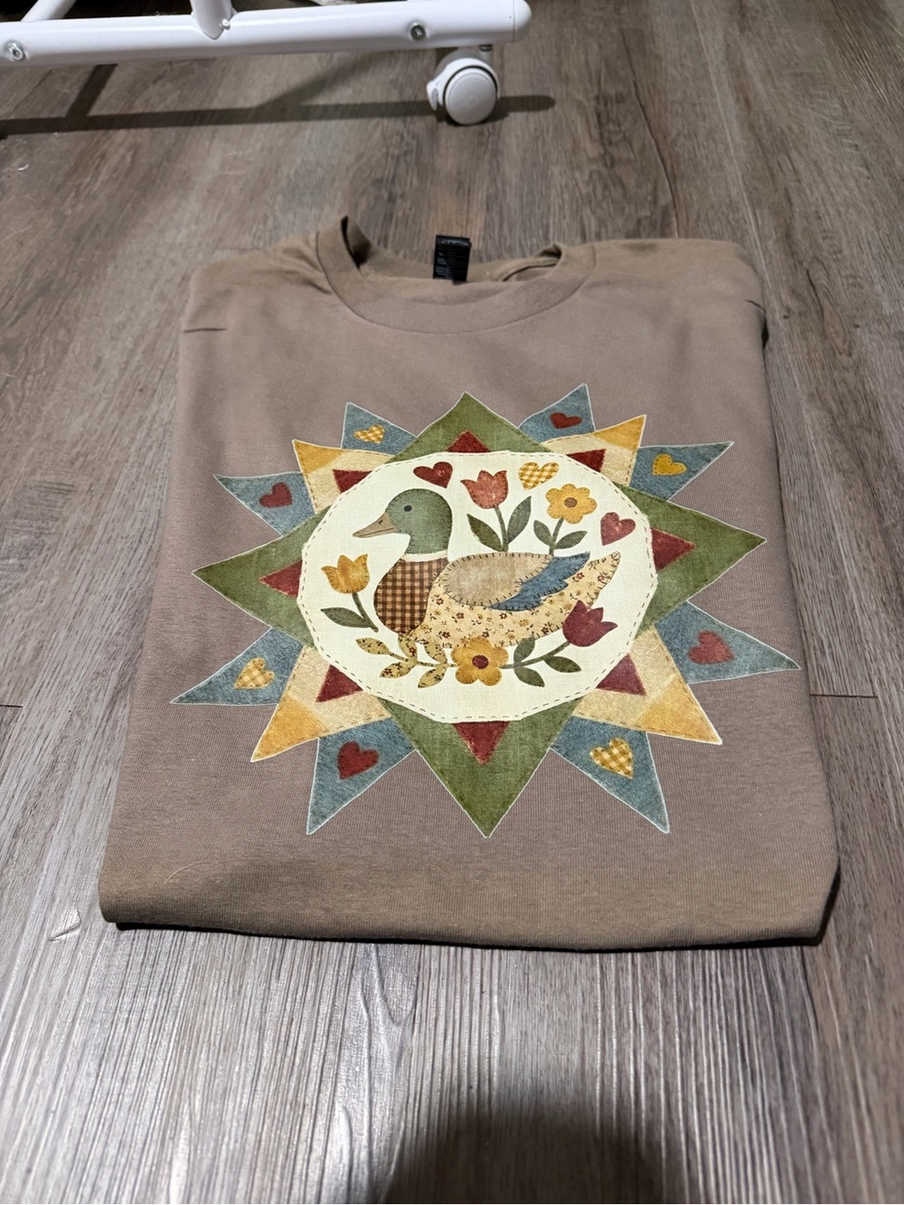 Gildan Taupe Short Sleeve Tee with Folk Duck Medallion